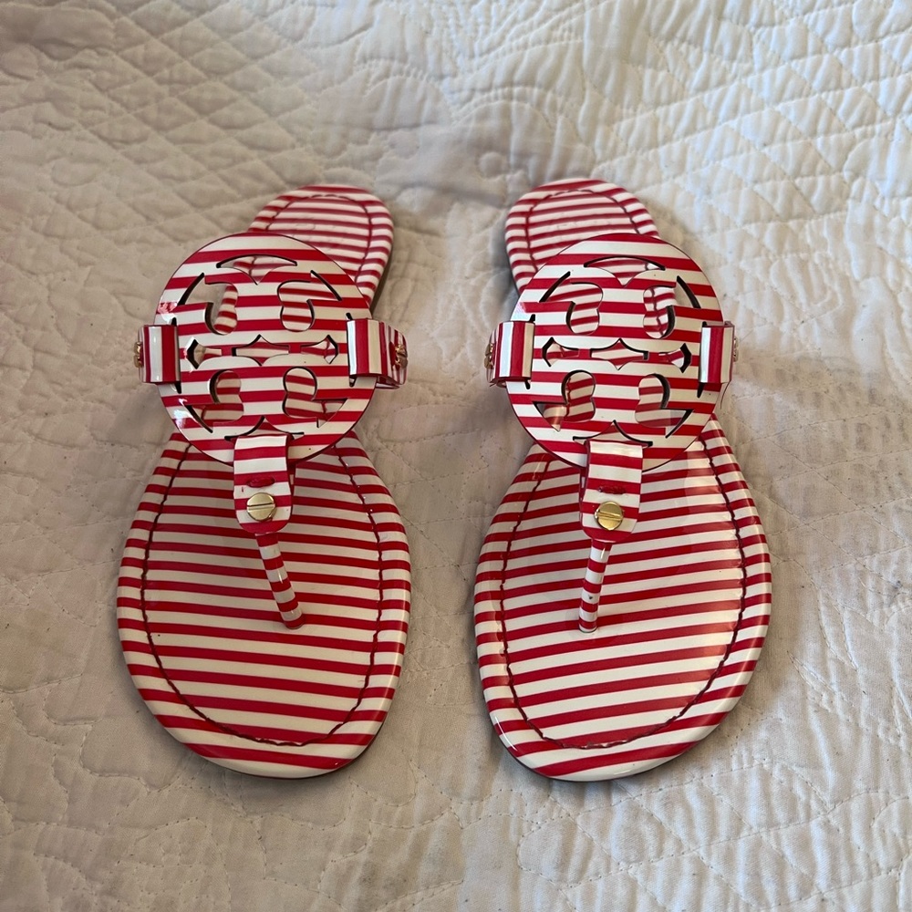 Tory Burch Miller Sandals Nautical Stripes 6 EUC